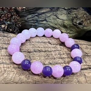 New Quartz Amethyst Bracelet Pink Lavender Purple Natural Stone Beaded Stretchy